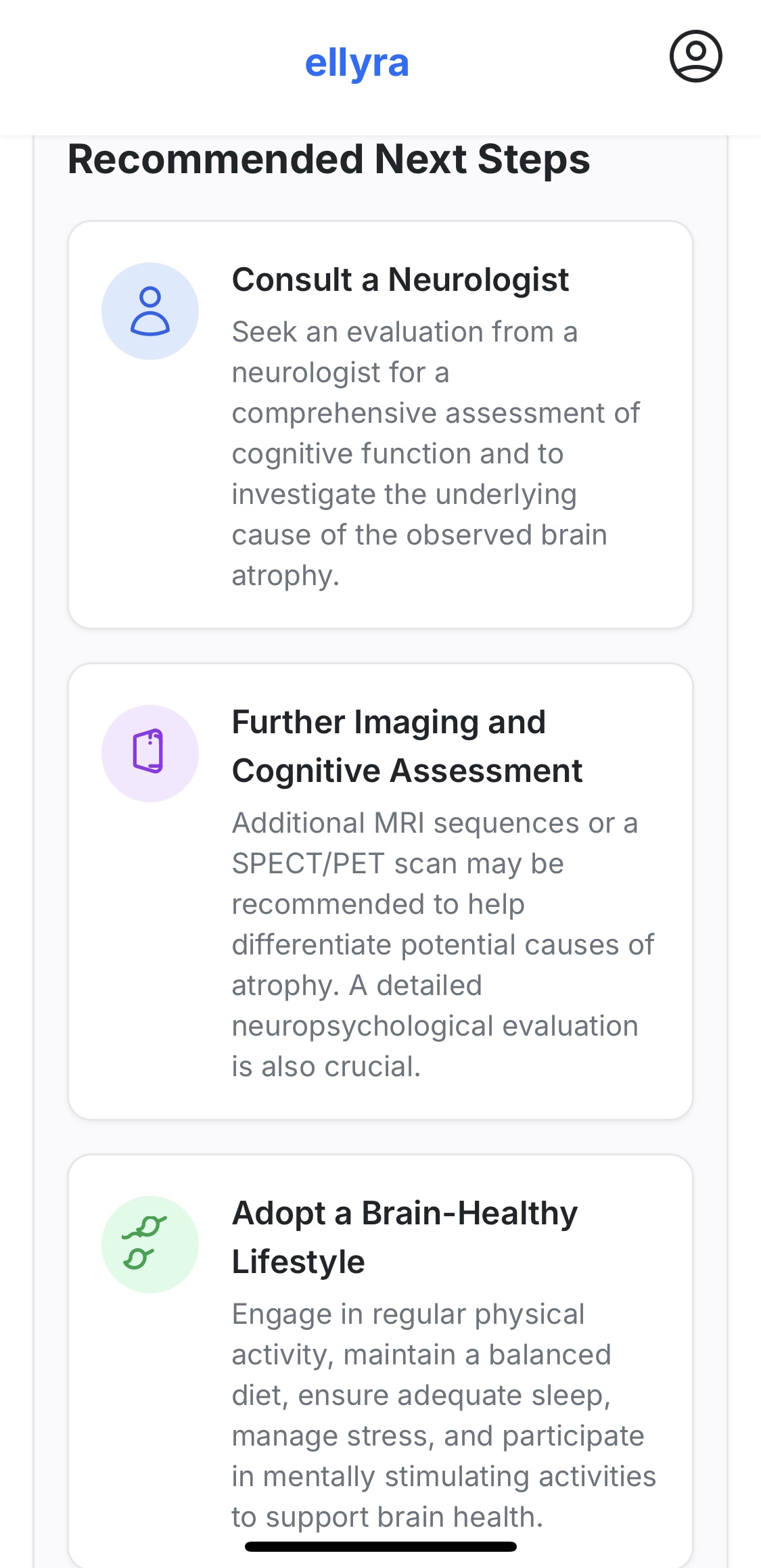 Ellyra Recommended Next Steps interface